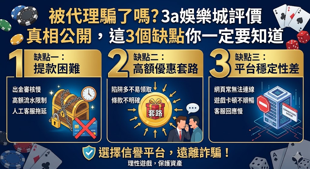 被代理騙了嗎?3a娛樂城評價真相公開,這3個缺點你一定要知道