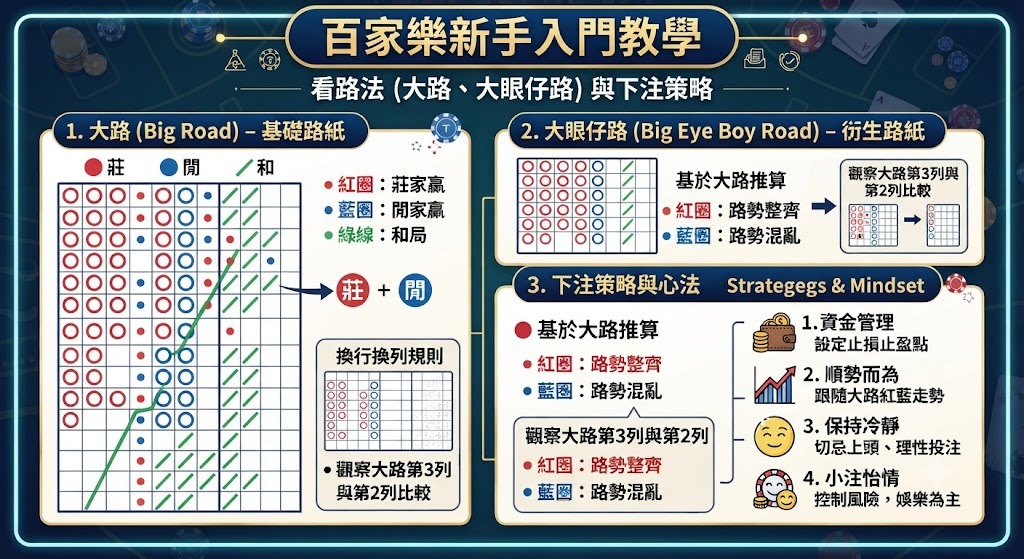 看路法(大路、大眼仔路)與下注策略